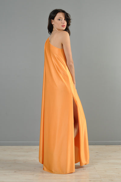 Halston 1970s One-Shouldered Evening Gown