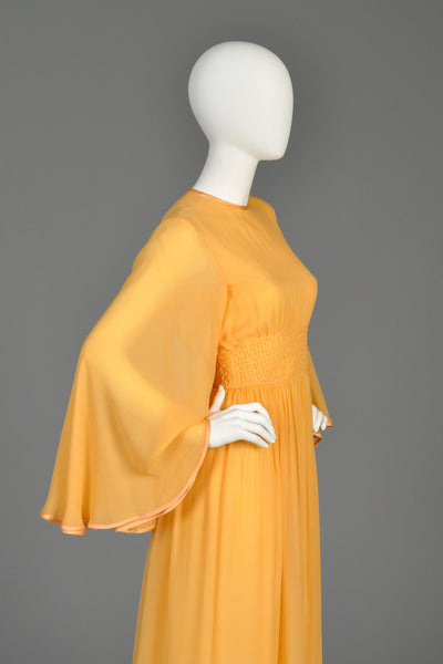 Hanae Mori 1970s Angel Sleeve Silk Chiffon Gown