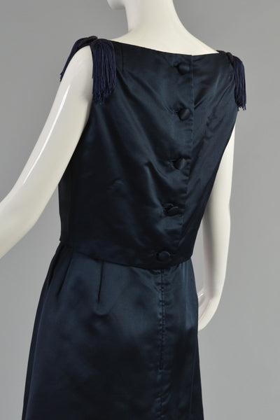 Harvey Berin Silk Cocktail Dress w/Tassel Fringe Shoulders