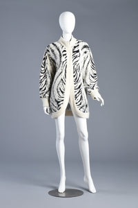 Graphic Monochrome Animal Stripe Angora Knit Cocoon Jacket