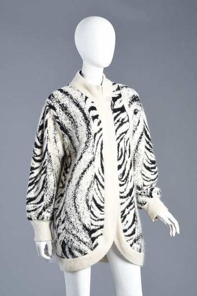Graphic Monochrome Animal Stripe Angora Knit Cocoon Jacket