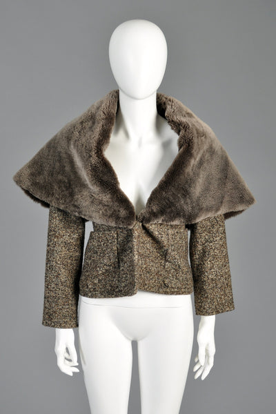 Krizia Wool Jacket with Massive Shearling Fur Collar