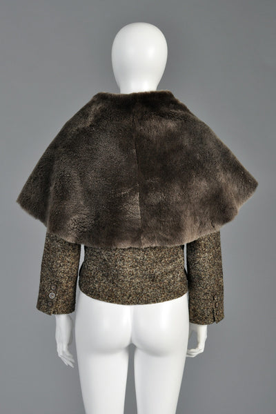 Krizia Wool Jacket with Massive Shearling Fur Collar
