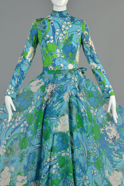 La Mendola 60s Floral Leopard Maxi Dress w/Convertible Skirt/Cape
