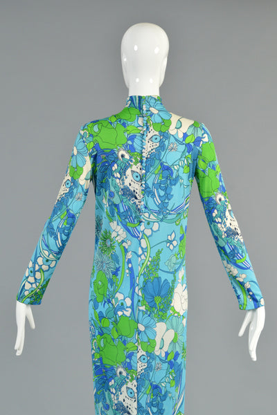 La Mendola 60s Floral Leopard Maxi Dress w/Convertible Skirt/Cape