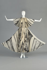 La Mendola 1960s Graphic Pleated Silk Gown + Capelet