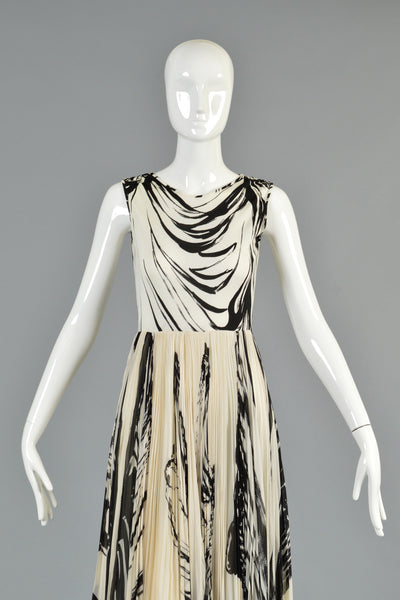 La Mendola 1960s Graphic Pleated Silk Gown + Capelet