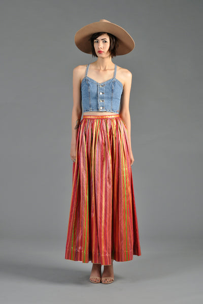 Lanvin 1980s Rainbow Striped Silk Maxi Skirt