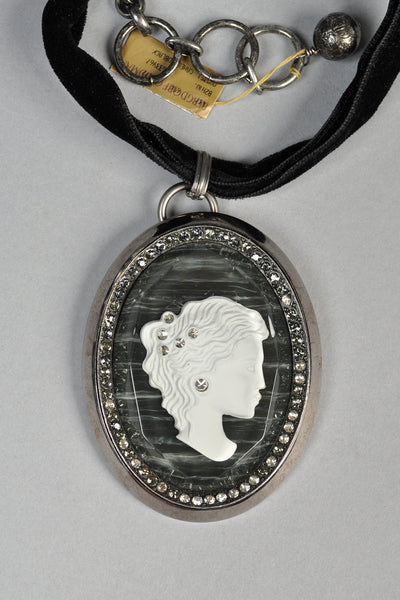 Lanvin Rhinestone Studded Lucite Cameo Necklace