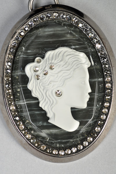 Lanvin Rhinestone Studded Lucite Cameo Necklace