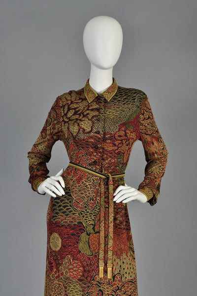 Leonard 80s Silk Jersey Asian-Influenced Dress + Belt