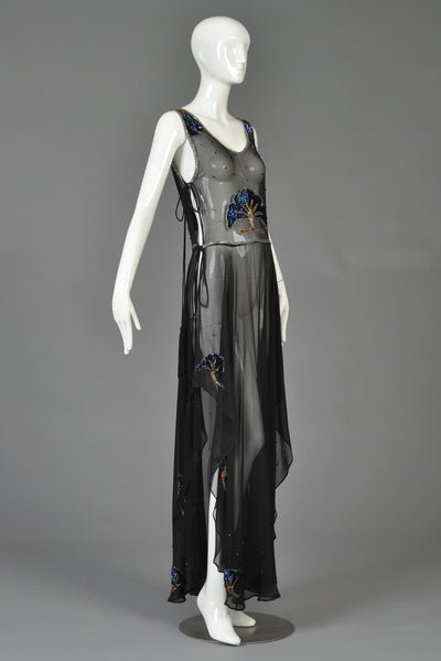 Spectacular 1970s Silk Tabard Dress by Les Lansdown