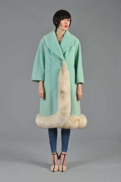 Lilli Ann Aqua Wool + Fox Fur Coat