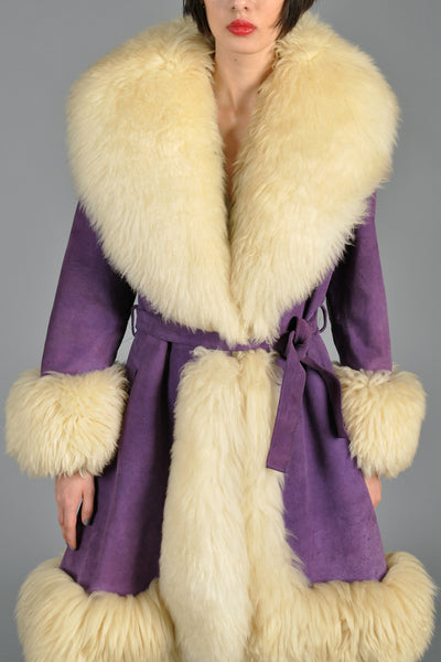 Lilli Ann Purple Suede + Shearling Princess Coat