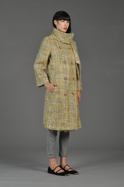 Lilli Ann Tweed Wool Coat w/Twisted Buttons + Scarf