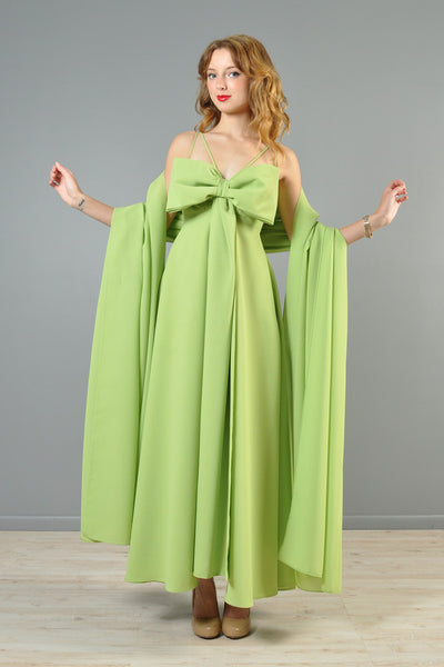 Bow-Tie Full Sweep 1970s Evening Gown