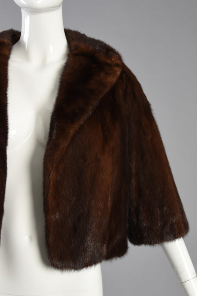 Adorable Cropped Mahogany Mink Fur Bolero Jacket