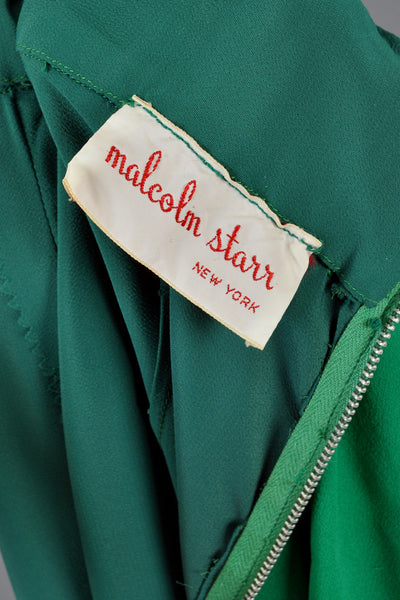 Lucky Green Malcolm Starr 1960s Silk Cocktail Dress