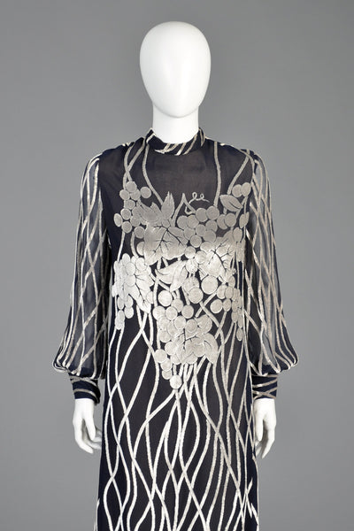 Malcolm Starr 1970s Devoré Silk Maxi Dress With Grapes
