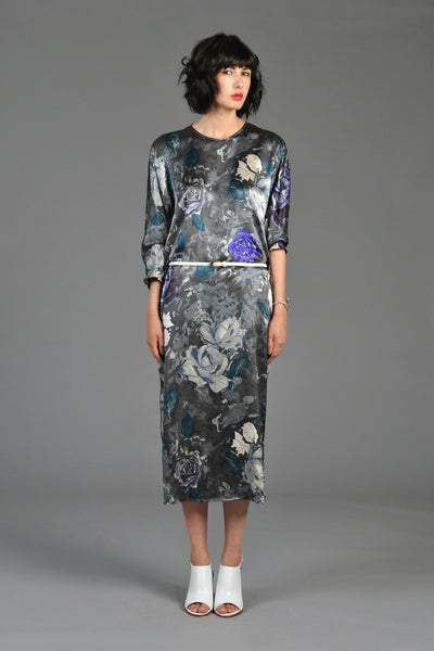 Max Mara Gunmetal Silk Floral Avant Garde Dress