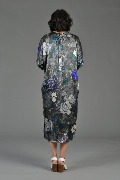 Max Mara Gunmetal Silk Floral Avant Garde Dress