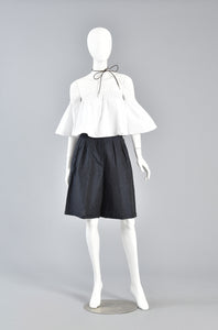 Navy Blue & White Flared Polkadot Culottes Shorts