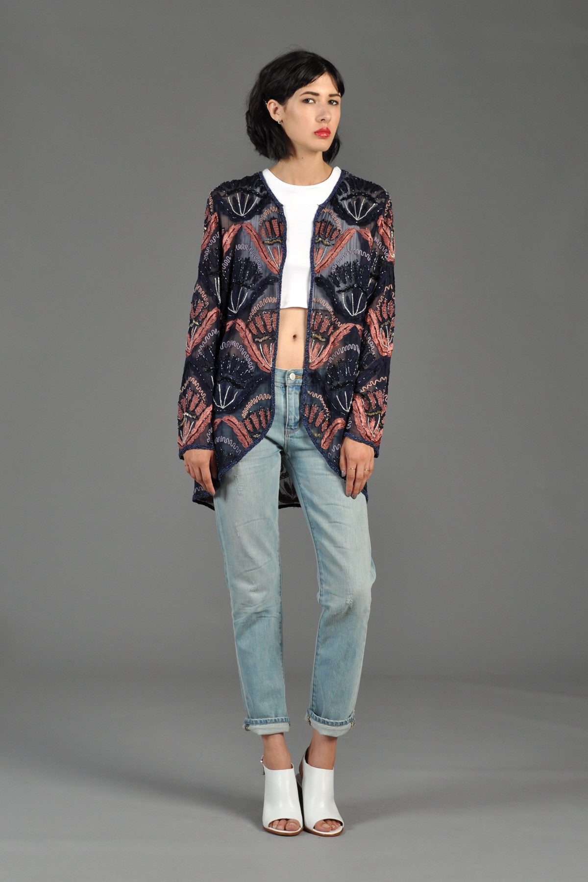 Sheer Silk Embroidered + Beaded Nouveau Jacket