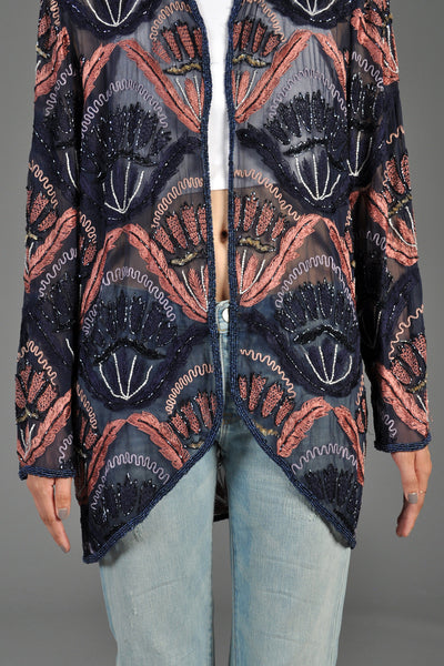 Sheer Silk Embroidered + Beaded Nouveau Jacket