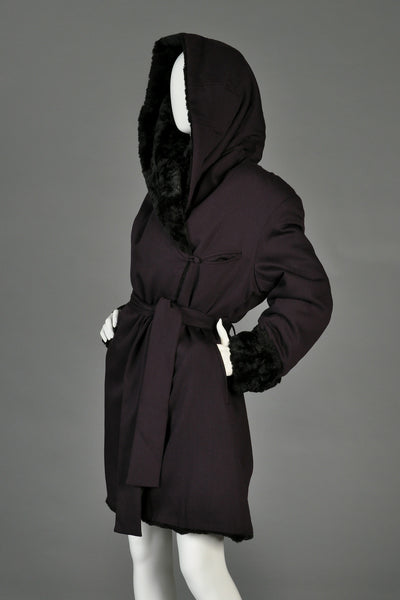 Norma Kamali OMO Hooded Faux Fur Coat
