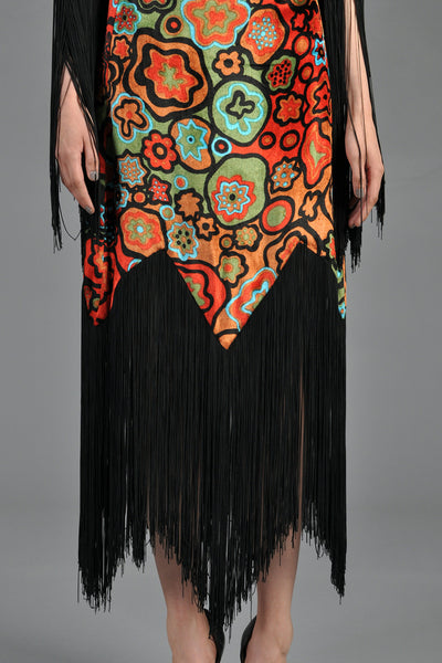 Graphic 1960s Scalloped Velvet Dress with Fringe