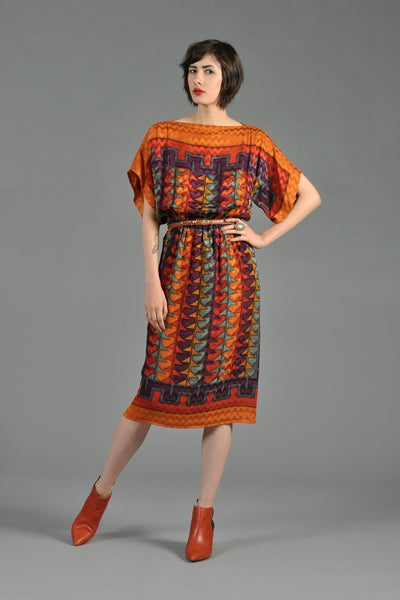 Southwest Inspired Silk Ethnic Dress with Kimono Sleeves