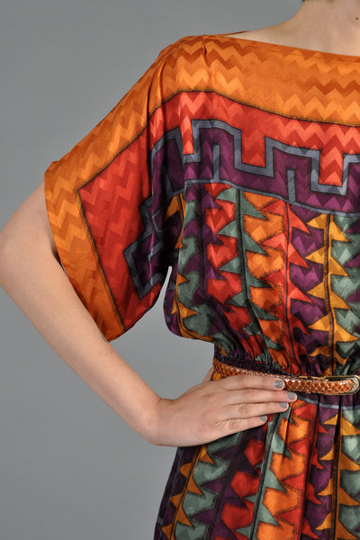Southwest Inspired Silk Ethnic Dress with Kimono Sleeves