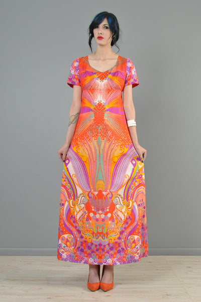 Psychedelic 1960s Ethnic Silk Maxi Gown