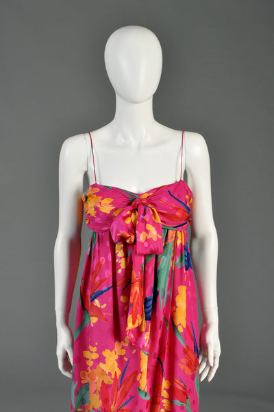 Oscar de la Renta Silk Floral Gown w/Ruffled Shawl