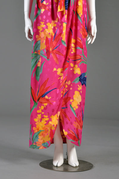 Oscar de la Renta Silk Floral Gown w/Ruffled Shawl