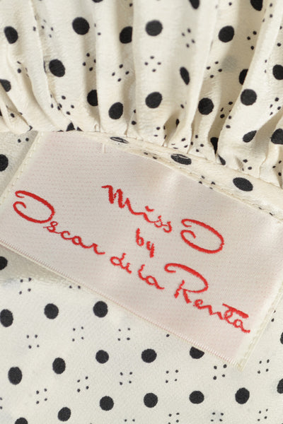 Oscar De La Renta Polka Dot + Ruffled Silk Top