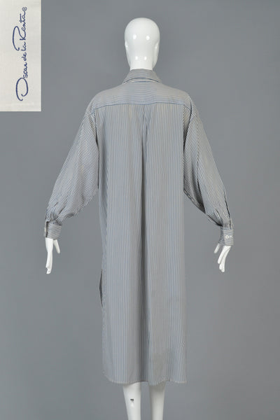 Oscar de la Renta 80s Oxford Stripe Silk Shirt Dress