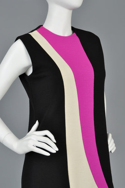 Vintage Pierre Cardin 1960s Color Blocked Couture Tunic Dress
