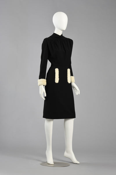 Rare 1950s Pierre Cardin Wool + Ermine Fur Dress