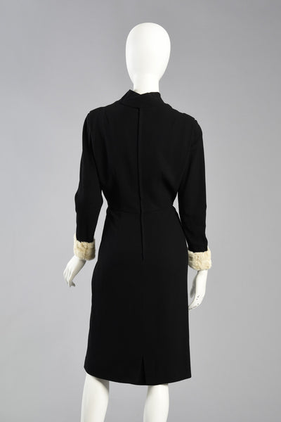 Rare 1950s Pierre Cardin Wool + Ermine Fur Dress