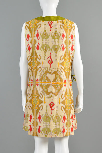 Pierre Cardin 1960s Couture Ethnic Print Tabard Dress
