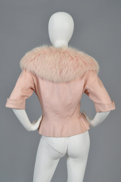 1950s Silk Jacket with Pink Fox Fur Collar