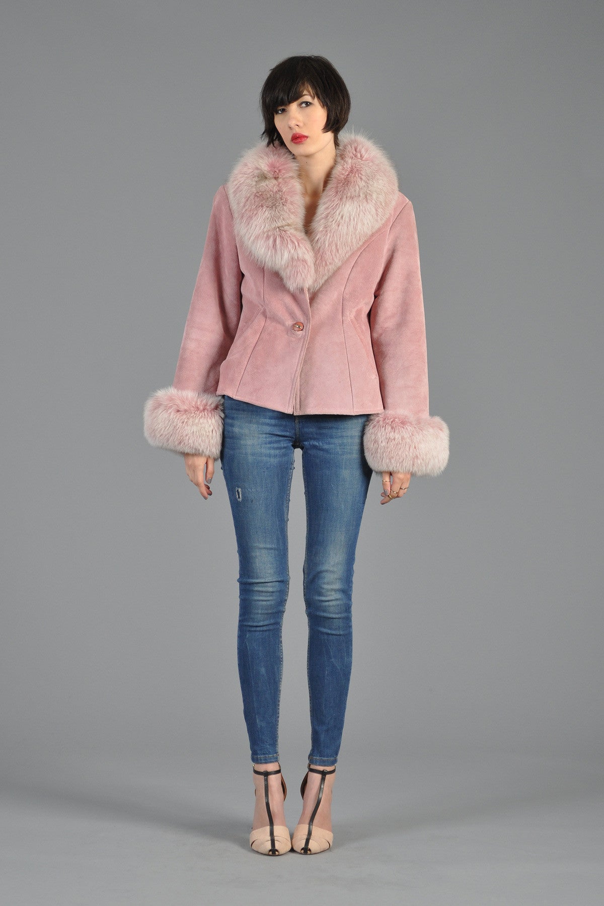Rose Suede + Fox Fur Jacket