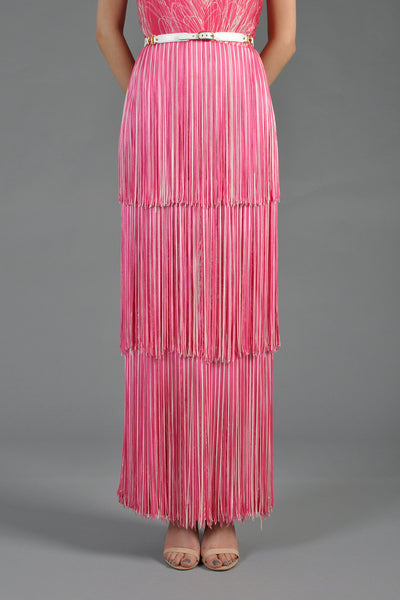 Splatter Painted 1970s Tiered Fringe Maxi Dress w/Shawl