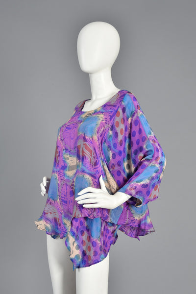 Asymmetrical Draped Graphic Silk Dress Ensemble