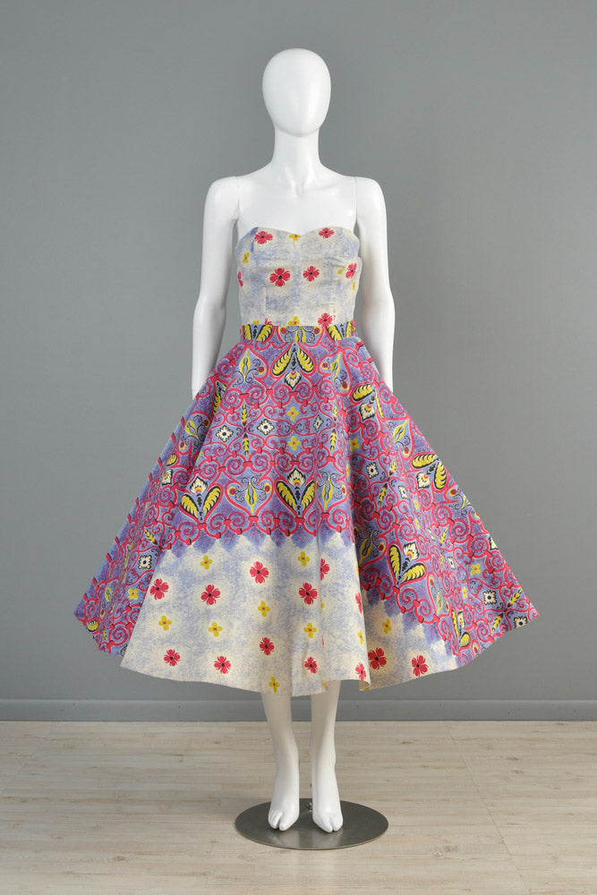 1950s 2pc Ethnic Full Circle Patio Dress