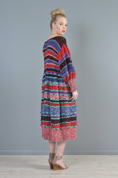 Hand Knit Ribbons Rainbow Midi Dress