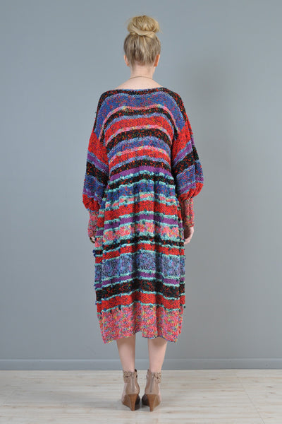 Hand Knit Ribbons Rainbow Midi Dress