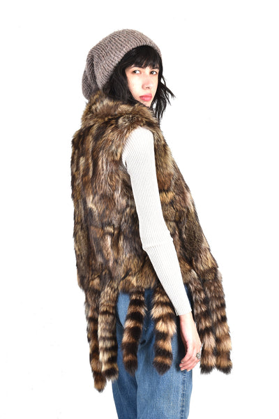 Carmella Raccoon Fur Vest with Fringe Tails