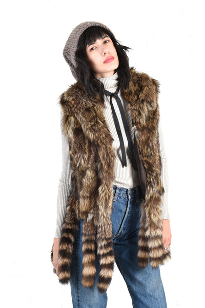 Carmella Raccoon Fur Vest with Fringe Tails